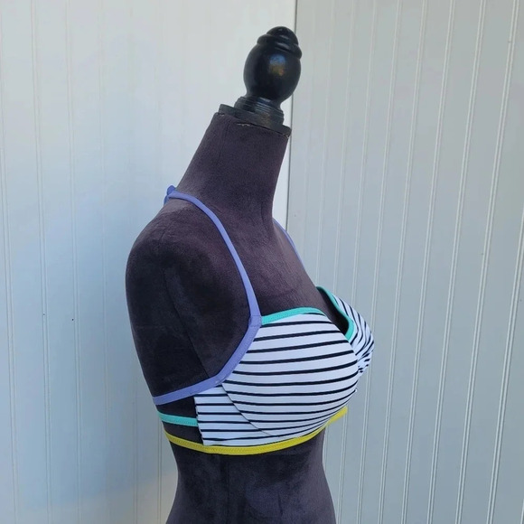 Victoria's Secret 32DDD Swim BIKINI Bandeau Black White Colorblock Striped 84Z - Picture 10 of 11